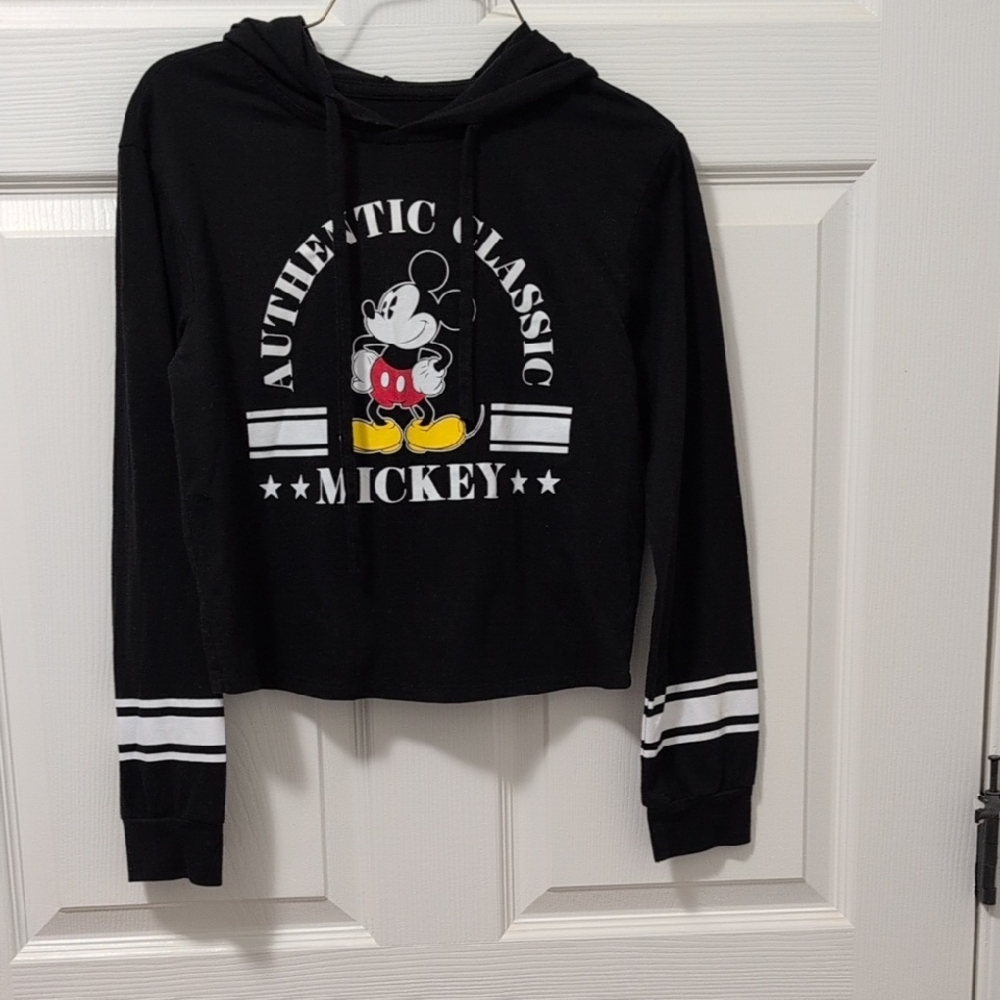 Disney Black Cropped Mickey Mouse Sweatshirt